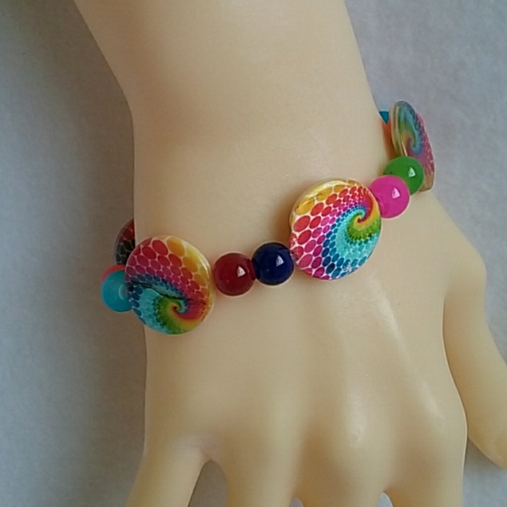 Womens tie dye beaded stretch bracelet